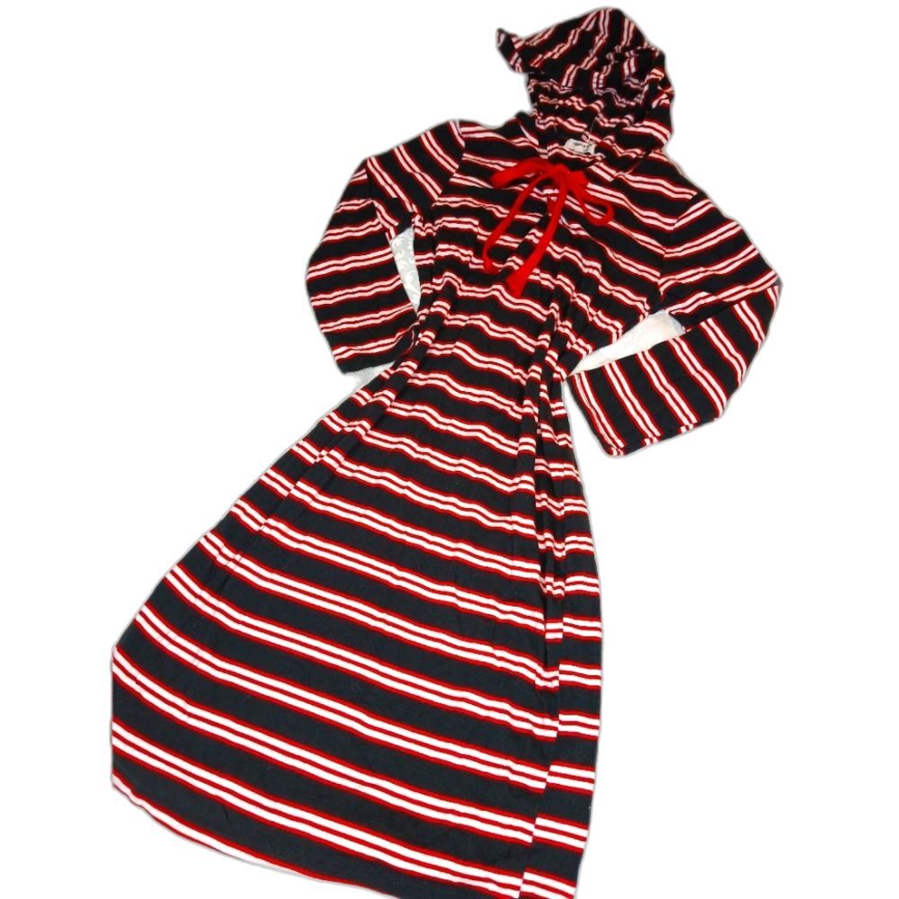 Heart & Hips Womens Beach Cover Up Dress Hooded Red Black White Stripes Size M